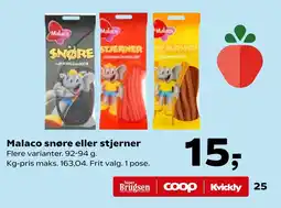 Malaco snøre eller stjerner Flere varianter. 92-94 g.