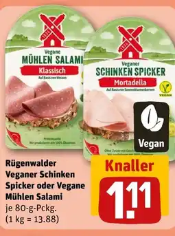 REWE DE Rügenwalder Veganer Schinken Spicker oder Vegane Mühlen Salami tilbud