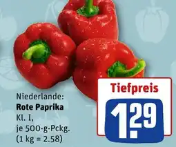 REWE DE Niederlande: Rote Paprika Kl. I, tilbud