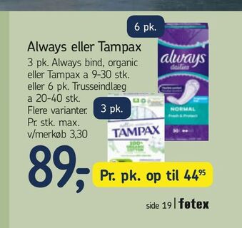 Føtex Always eller Tampax tilbud