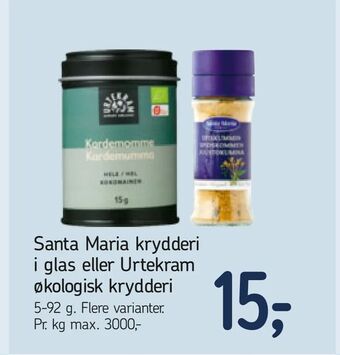 Føtex Santa Maria krydderi i glas eller Urtekram økologisk krydderi tilbud