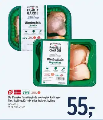 Føtex De Danske Familiegårde økologisk kyllinge- filet, kyllingelårmix eller hakket kylling tilbud