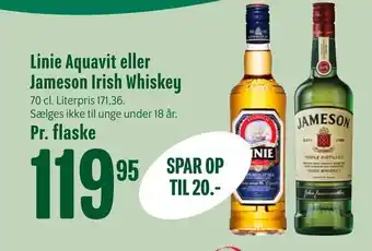 Min Købmand Linie Aquavit eller Jameson Irish Whiskey tilbud