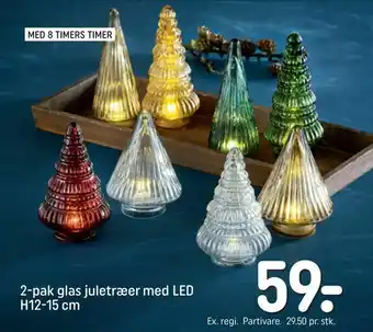 REMA 1000 2-pak glas juletræer med LED H12-15 cm tilbud