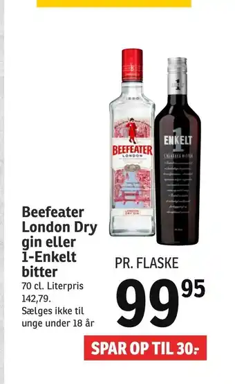 SPAR Beefeater London Dry gin eller 1-Enkelt bitter tilbud