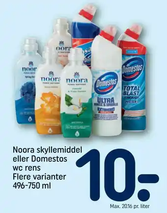 REMA 1000 Noora skyllemiddel eller Domestos wc rens tilbud