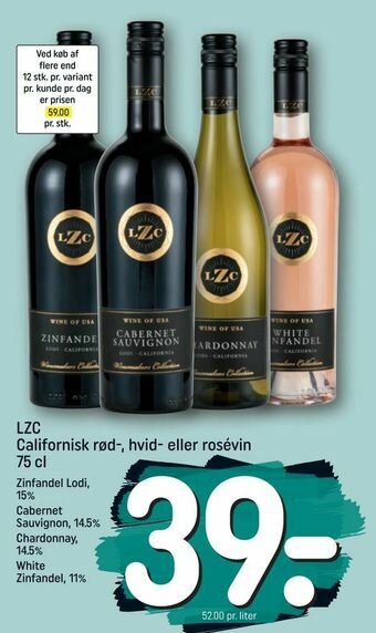 REMA 1000 LZC Californisk rød-, hvid- eller rosévin tilbud
