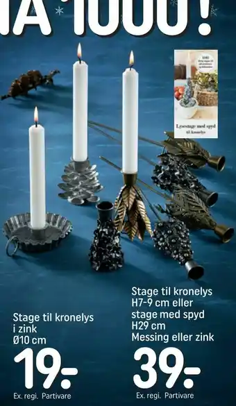 REMA 1000 Stage til kronelys H7-9 cm eller stage med spyd H29 cm Messing eller zink tilbud