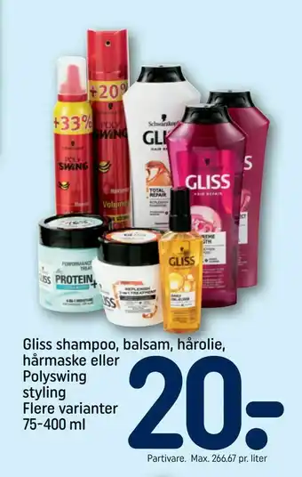 REMA 1000 Gliss shampoo, balsam, hårolie, hårmaske eller Polyswing styling tilbud
