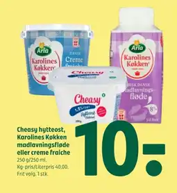 Coop 365 Cheasy hytteost, Karolines Køkken madlavningsfløde eller creme fraiche tilbud