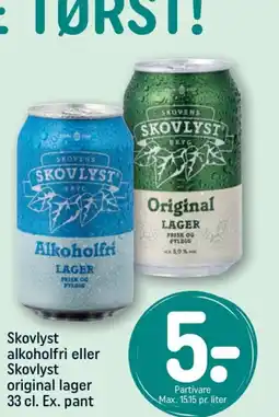 REMA 1000 Skovlyst alkoholfri eller Skovlyst original lager 33 cl. Ex. pant tilbud