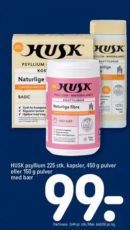 HUSK psyllium 225 stk. kapsler, 450 g pulver eller 150 g pulver