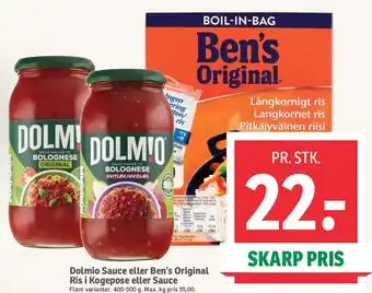 SPAR Dolmio Sauce eller Ben's Original Ris i Kogepose eller Sauce tilbud