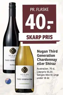 SPAR Nugan Third Generation Chardonnay eller Shiraz tilbud