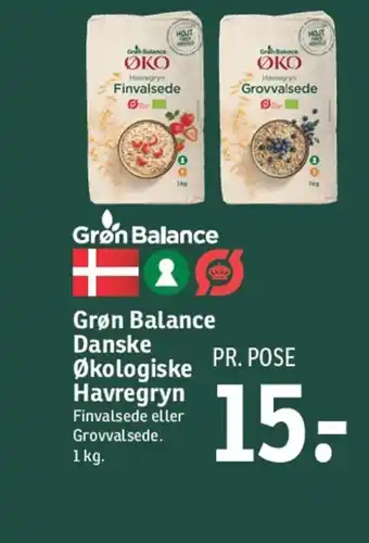 SPAR Grøn Balance Danske Økologiske Havregryn tilbud