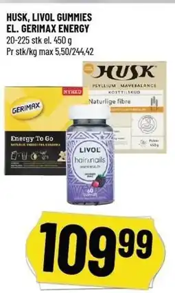 Løvbjerg HUSK, LIVOL GUMMIES EL. GERIMAX ENERGY 20-225 stk el. 450 g tilbud