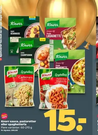 Netto Knorr sauce, pastaretter eller spaghetteria tilbud