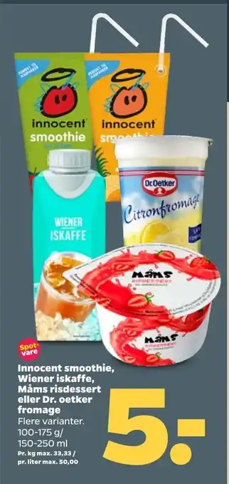 Netto Innocent smoothie, Wiener iskaffe, Måms risdessert eller Dr. oetker fromage tilbud