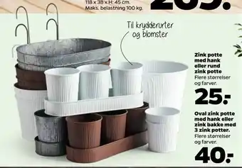 Netto Zink potte med hank eller rund zink potte tilbud