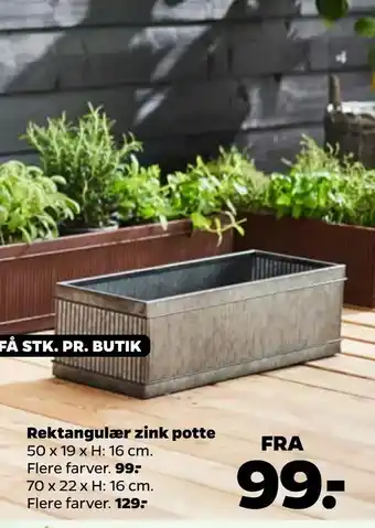 Netto Rektangulær zink potte tilbud