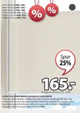 JYSK HVEN UP & DOWN MØRKLÆGNING PLISSÉGARDIN tilbud