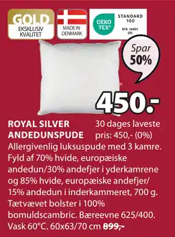 JYSK ROYAL SILVER ANDEDUNSPUDE tilbud