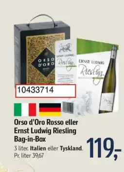 Føtex Orso d'Oro Rosso eller Ernst Ludwig Riesling Bag-in-Box tilbud