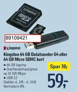 Føtex Kingston 64 GB Datatraveler G4 eller 64 GB Micro SDHC kort tilbud
