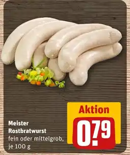 REWE DE Meister Rostbratwurst fein oder mittelgrob, je 100 g tilbud
