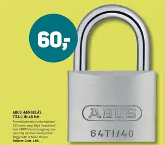 XL-BYG ABUS HÆNGELÅS TITALIUM 40 MM tilbud