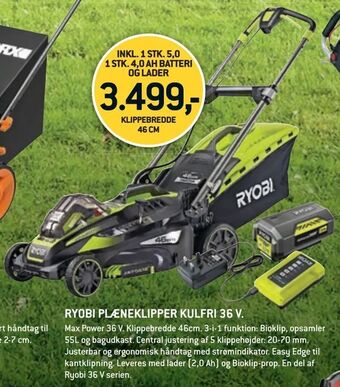 Ryobi plæneklipper kulfri 36 V
