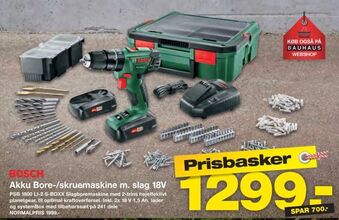 Bauhaus Akku Bore-/skruemaskine m. slag 18V tilbud