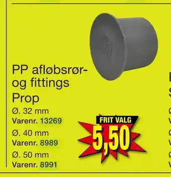 PP afløbsrør og fittings Prop