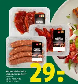 Coop 365 Marineret ribsteaks eller salsiccia pølser* 300-325 g. tilbud