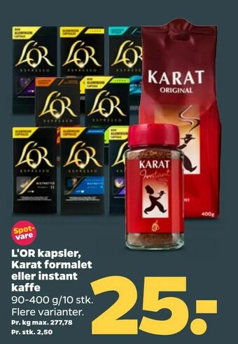 Netto L'OR kapsler, Karat formalet eller instant kaffe tilbud
