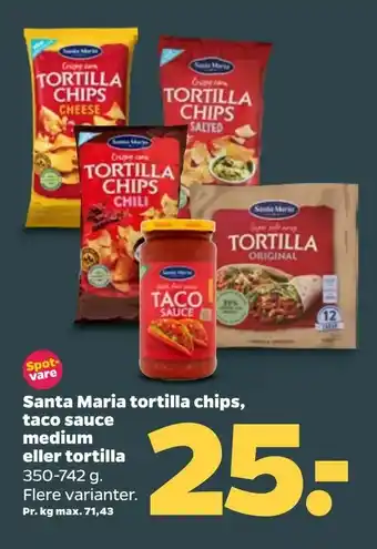 Netto Santa Maria tortilla chips, taco sauce medium eller tortilla tilbud
