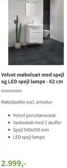 Velvet Møbelsæt Med Spejl Og Led Spejl Lampe 62cm