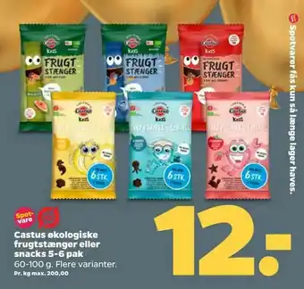 Netto Castus økologiske frugtstænger eller snacks 5-6 pak tilbud