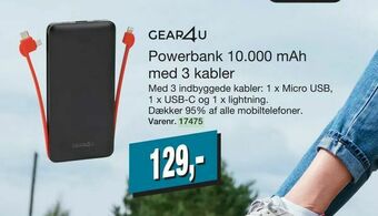 Harald Nyborg Powerbank 10000 mAh med 3 kabler tilbud
