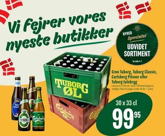 Min Købmand Grøn Tuborg, Tuborg Classic, Carlsberg Pilsner eller Tuborg Julebryg tilbud