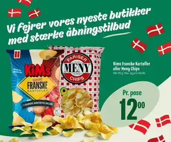 Min Købmand Kims Franske Kartofler eller Meny Chips tilbud