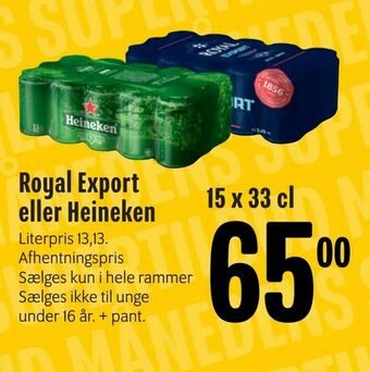 Min Købmand Royal Export eller Heineken tilbud