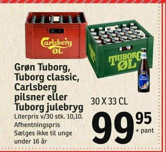 SPAR Grøn Tuborg, Tuborg classic, Carlsberg pilsner eller Tuborg julebryg tilbud