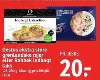 SPAR Gestus ekstra store grønlandske rejer eller Rahbek indbagt laks tilbud