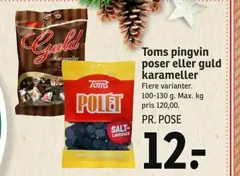 SPAR Toms pingvin poser eller guld karameller tilbud