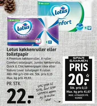 SPAR Lotus køkkenruller eller toiletpapir tilbud