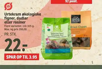 SPAR Urtekram økologiske figner, dadler eller rosiner tilbud