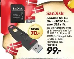 Bilka Sandisk 128 GB Micro SDXC kort eller USB stik tilbud