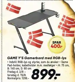 Bilka GAME Y'S Gamerbord med RGB-lys tilbud