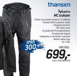 Thansen MALETO MC bukser tilbud